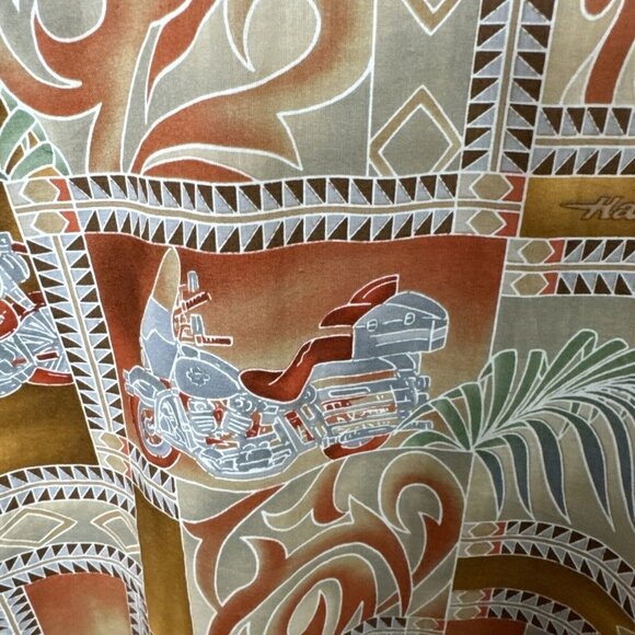 Vtg Harley Davidson X Tori Richards Hawaiian Shirt All over Print Flames Men XL - Picture 5 of 6